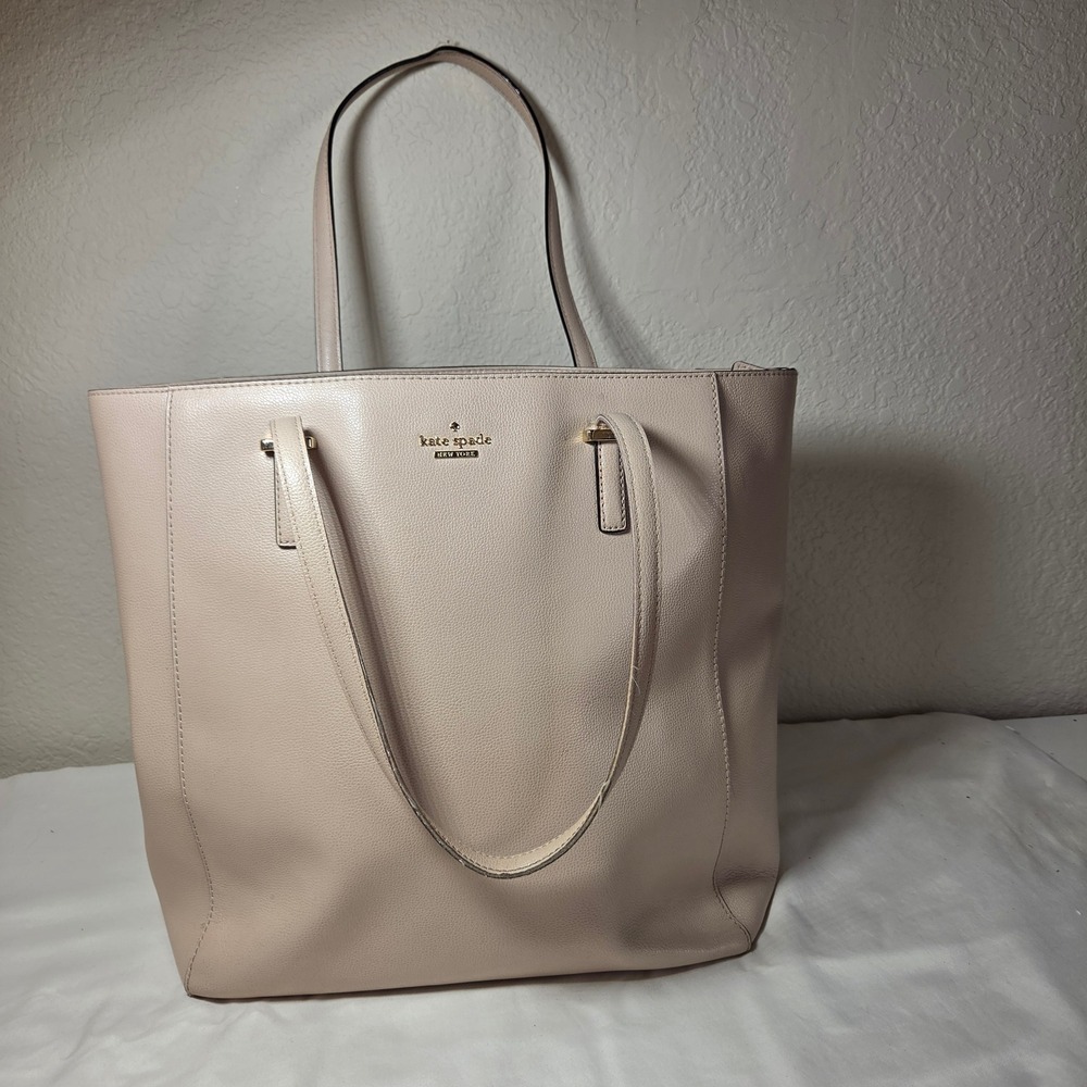 Kate Spade New York Blush Pink Pebbled Leather Zip Top Tote Bag Gold Hardware